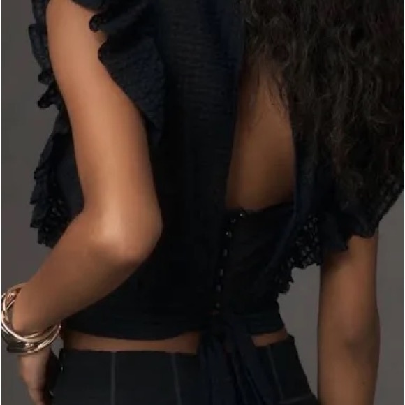 Anthropologie Maeve Crop Ruffle Mesh Top - Picture 4 of 4